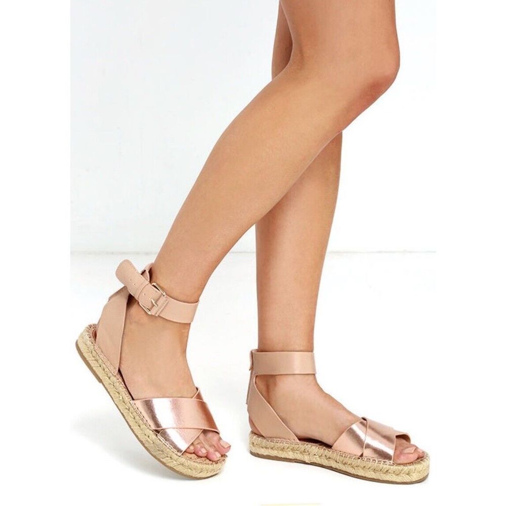 Sam Edelman Rose Gold & Nude Espadrille Ankle-Strap Sandals